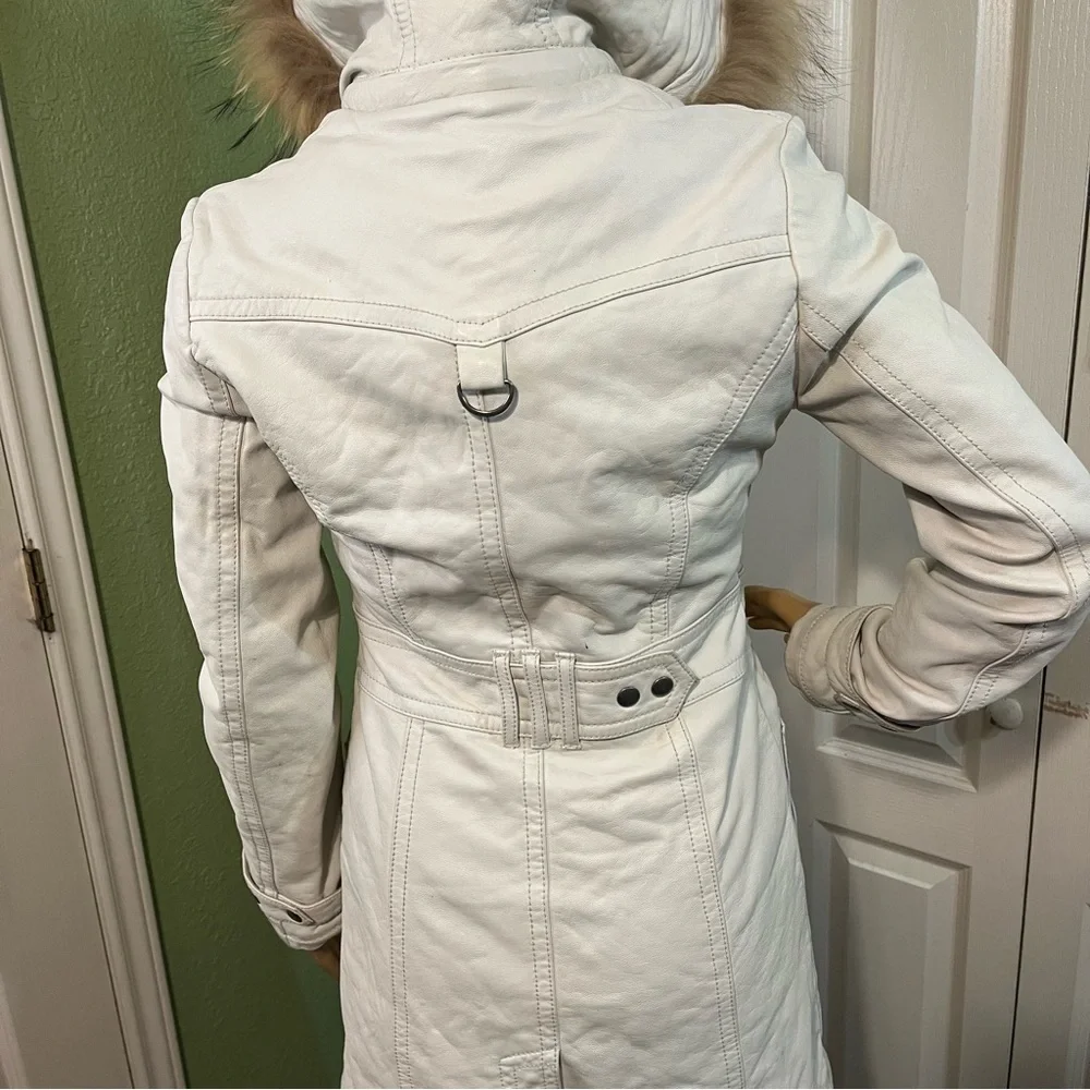 Miss Top Gun Long leather bomber jacket fur lined hooded pinup girl lined size s - Picture 7 of 12